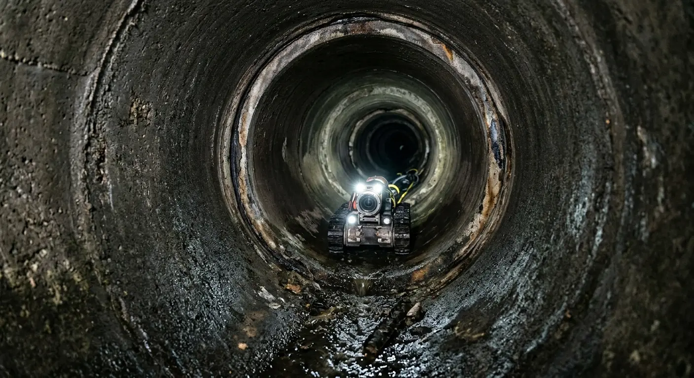 Robotic sewer camera inspecting pipe interior for Sewer Line Cleaning in Savoy